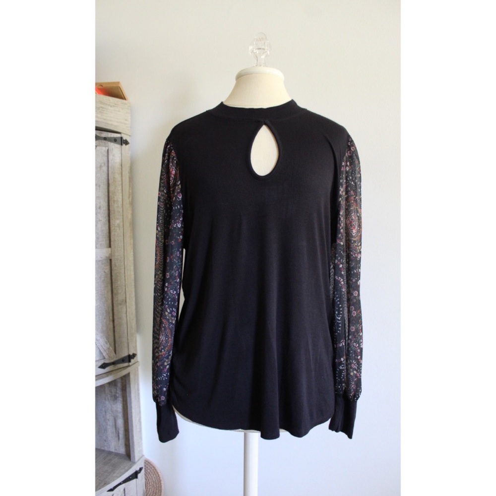 Maurices Sheer Long Sleeve Keyhole Front Dressy Top Large